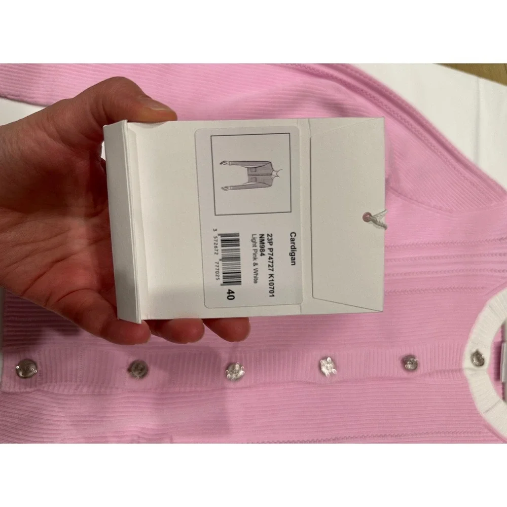23P Chanel Pink Ribbed Knit CC Logo Button Cardigan Size 40
